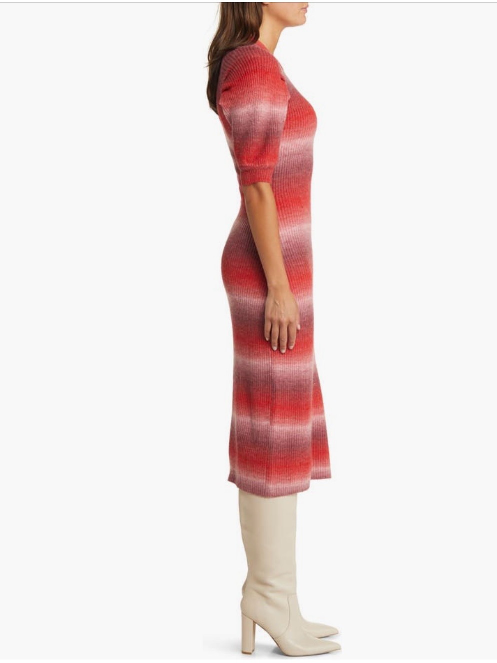 Adelyn Rae Ombre Red & Pink Ribbed Sweater Dress With Puff Sleeves-Like New — image 6 of 8